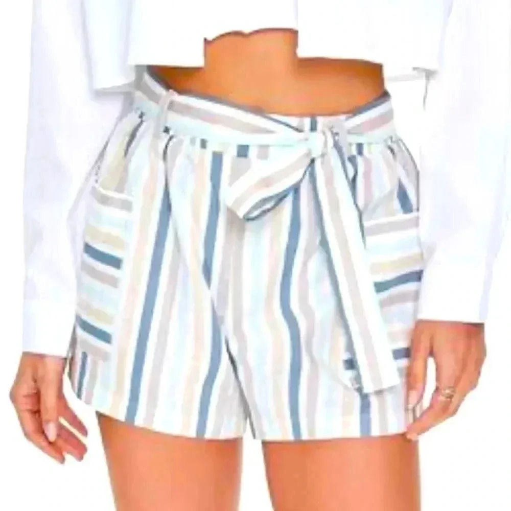 Forever 21 Striped Belted Linen-Blend Shorts